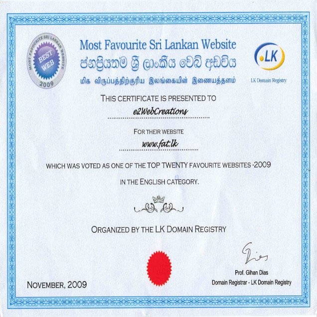 Bestweb.lk 2009 - One of the top twenty favourite websites
